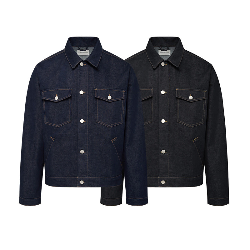 Unisex Zeitlose Boxy-Denimjacke im Worker-Look mit Pattentaschen und Metallknopfleiste Echo Archiv