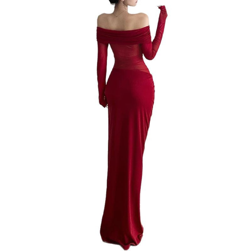 Damen Off-Shoulder Maxikleid mit figurbetonendem Design und Raffung Echo Archiv
