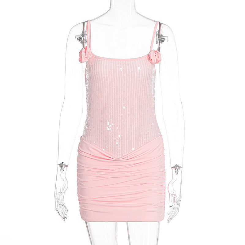 Damen Minikleid mit Paillettenverzierung und Rüschendetails Echo Archiv