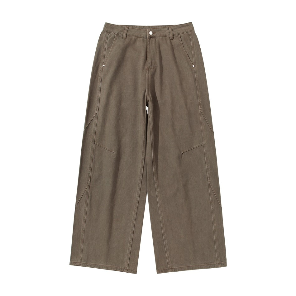 Damen Weite Bundfaltenhose im Utility‑Cargo‑Stil mit hoher Taille und markanten Teilnähten Echoarchiv