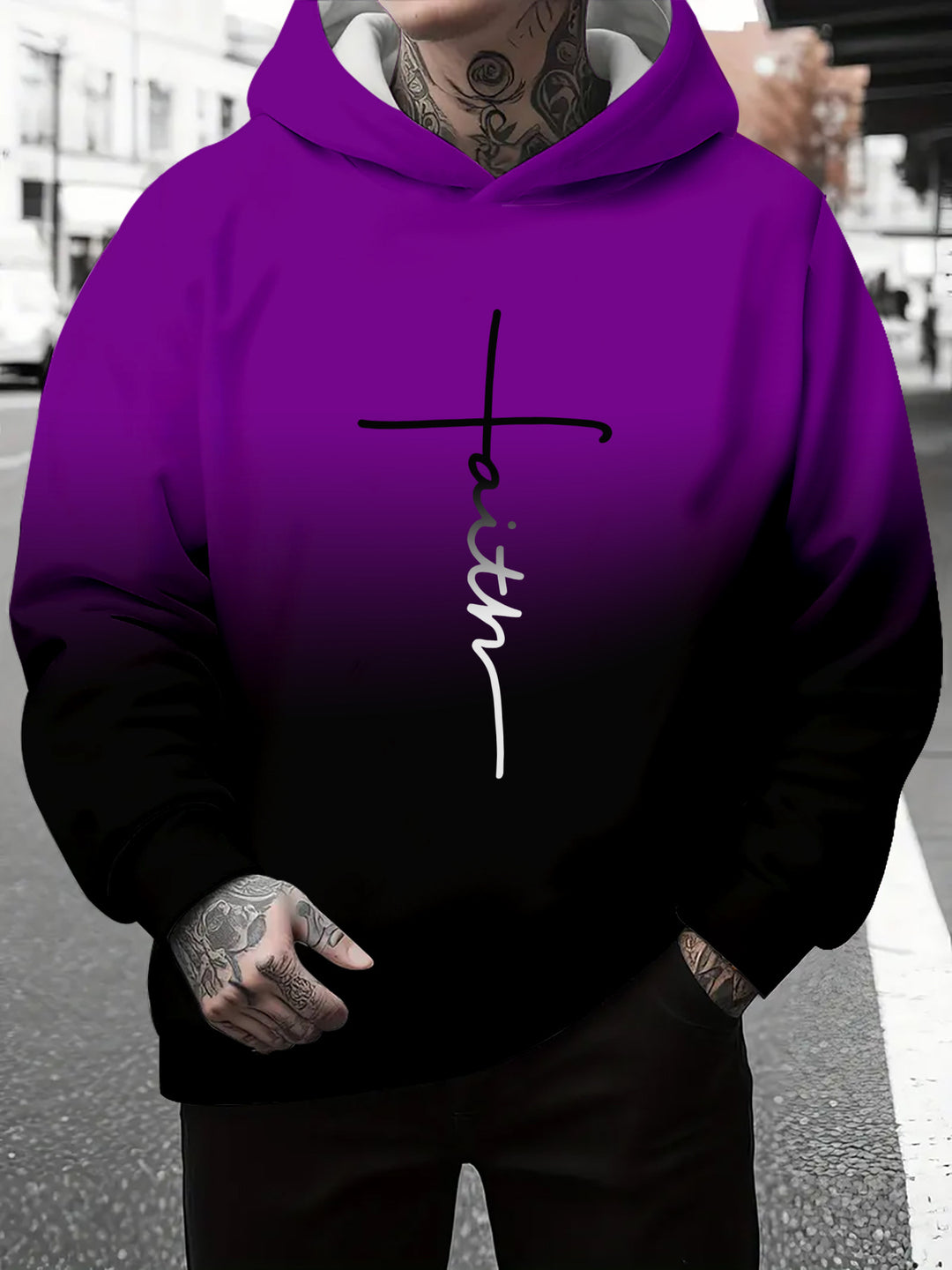 Herren Kapuzenpullover mit subtiler Farbverlauf-Optik und inspirierendem Schriftzug Echoarchiv