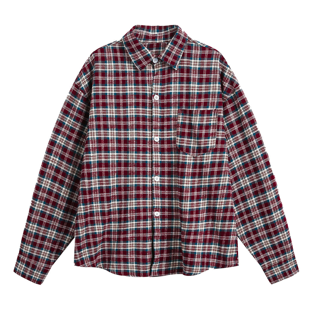 Unisex Hemdjacke im Flanell-Karo mit Brusttasche und kastigem Schnitt Echo Archiv