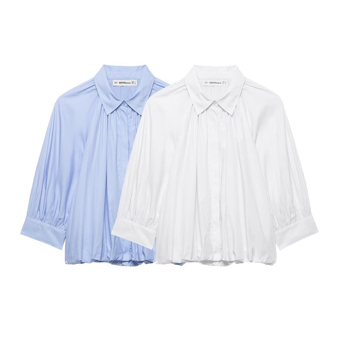 Damen Oversize-Hemdbluse mit Faltenlegung, Ballonärmeln und gerafftem Saum Echoarchiv