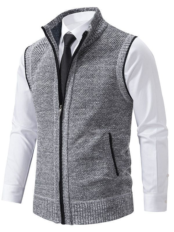 Herren elegante Strickweste mit hohem Kragen und praktischen Reißverschlusstaschen Echoarchiv