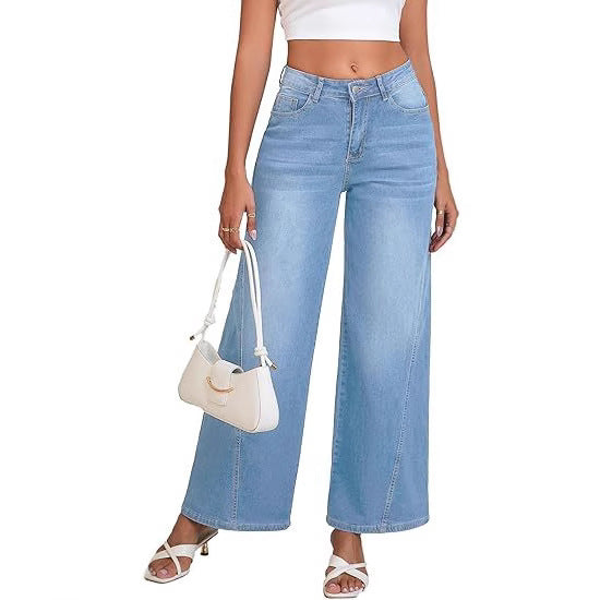 Damen High-Waist Weitbein-Jeans mit hohem Bund und lässiger Vintage-Waschung Echo Archiv