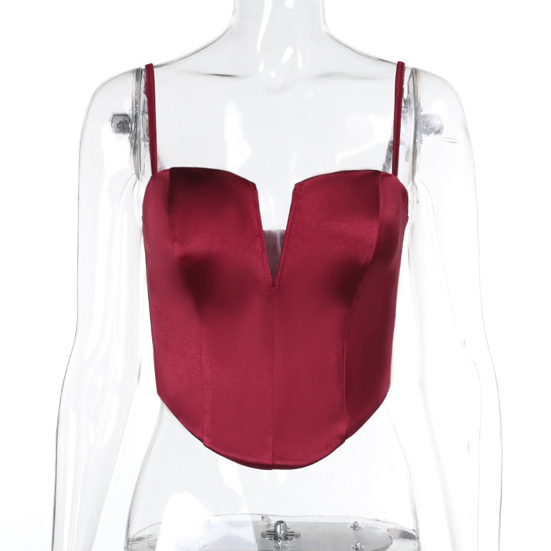 Damen Satin-Bustier mit V-Ausschnitt und verstellbaren Trägern Echo Archiv