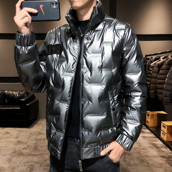 Herren glänzende Stepp‑Thermojacke mit quadratischer Steppe und hohem Stehkragen – Taviero