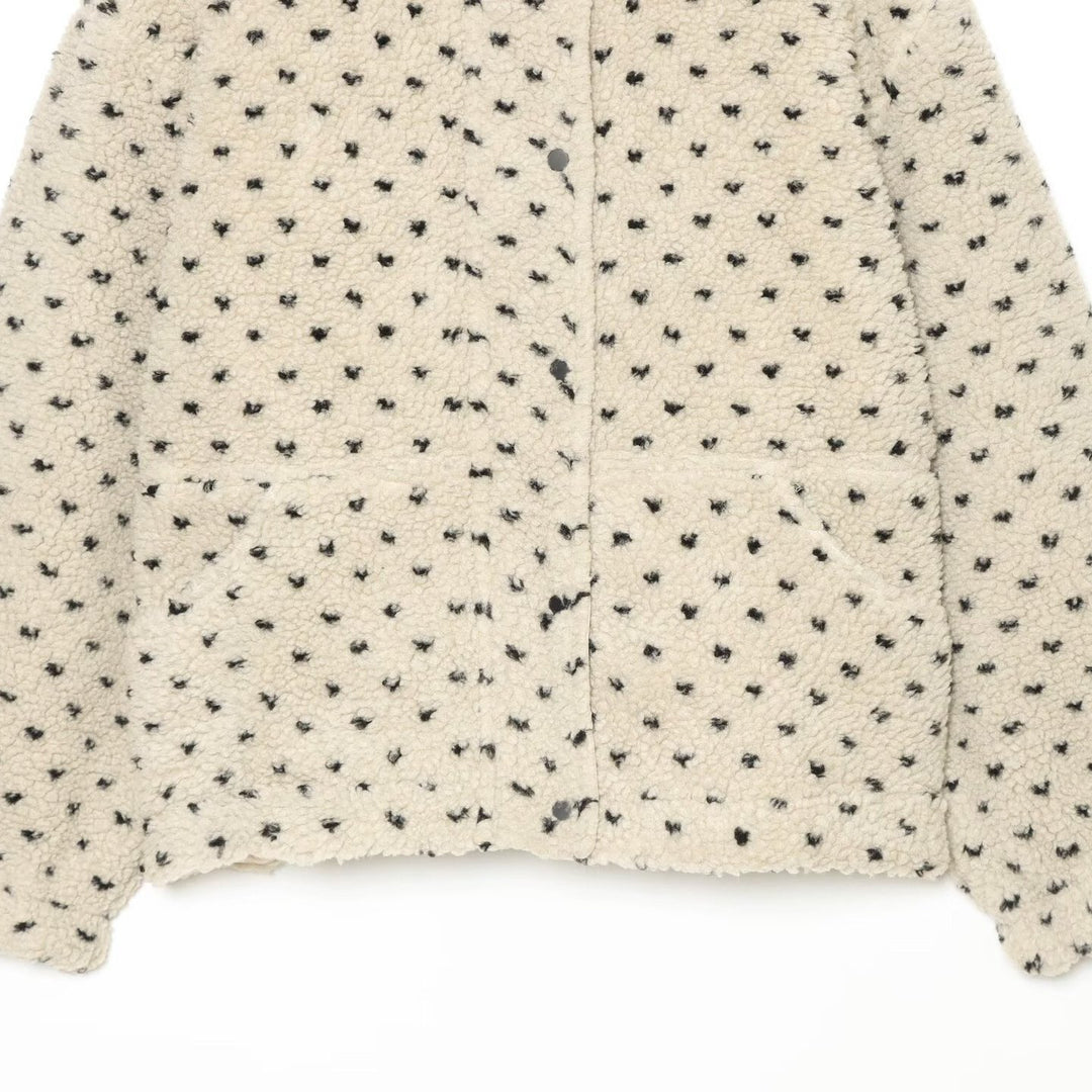 Damen Kurze Teddyjacke mit Stehkragen und Punktmuster Echoarchiv