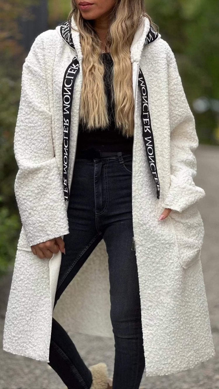 Damen Modischer Oversized-Fleece-Mantel mit praktischen Taschen und Kapuze Echoarchiv