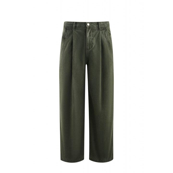 Damen Hochtaillierte Culotte-Hose mit weitem Bein, Bundfalten und soften Denimgriff Echo Archiv