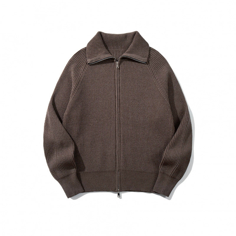 Unisex Grobgerippte Zip-Strickjacke mit Stehkragen, Raglanärmeln und Zwei-Wege-Reißverschluss Echo Archiv