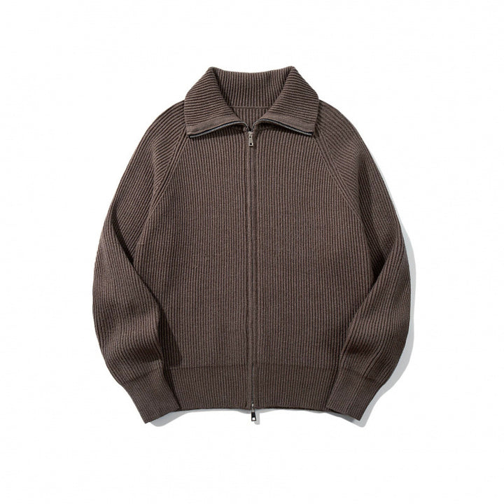 Unisex Grobgerippte Zip-Strickjacke mit Stehkragen, Raglanärmeln und Zwei-Wege-Reißverschluss Echo Archiv
