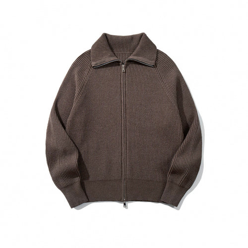 Unisex Grobgerippte Zip-Strickjacke mit Stehkragen, Raglanärmeln und Zwei-Wege-Reißverschluss Echo Archiv