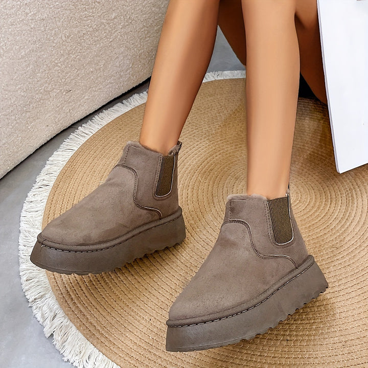 Damen  gefütterte Chelsea-Boots im Velours‑Look mit hohem Plateau‑Sohlenprofil und weichem Innenfutter Echo Archiv
