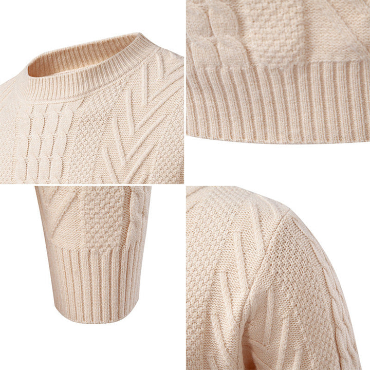 Herren Grobstrickpullover mit Zopfmuster und Rundhalsausschnitt Echoarchiv