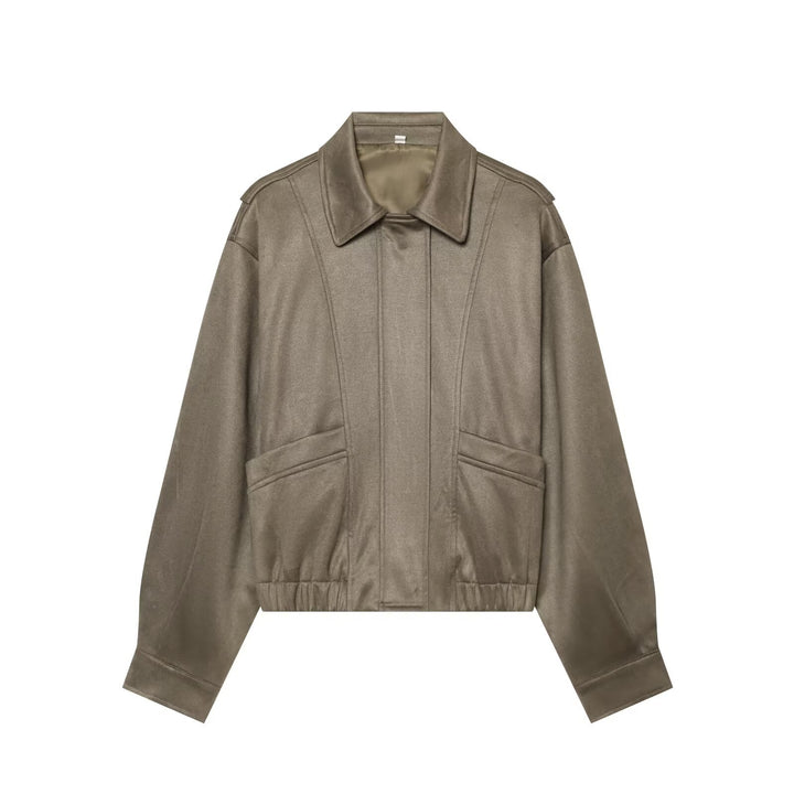 Damen Kurzer Boxy‑Blouson in Velourslederoptik mit Pattentaschen Echo Archiv