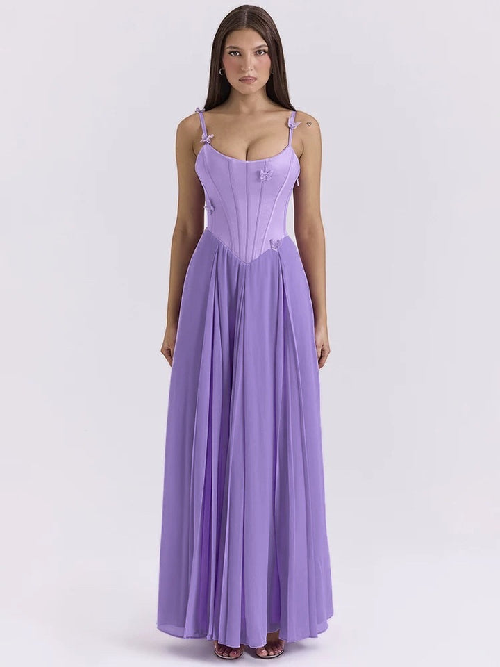 Damen nan figurbetontes Korsett-Maxikleid mit Schmetterlings-Trägern und plissiertem Chiffonrock Echo Archiv