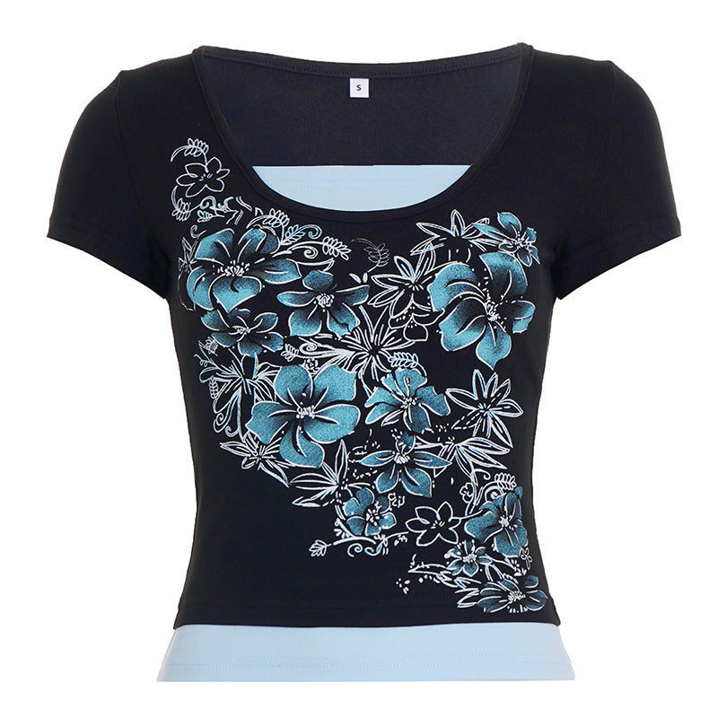 Damen T-Shirt mit floralem Druck und figurbetonendem Schnitt Echo Archiv