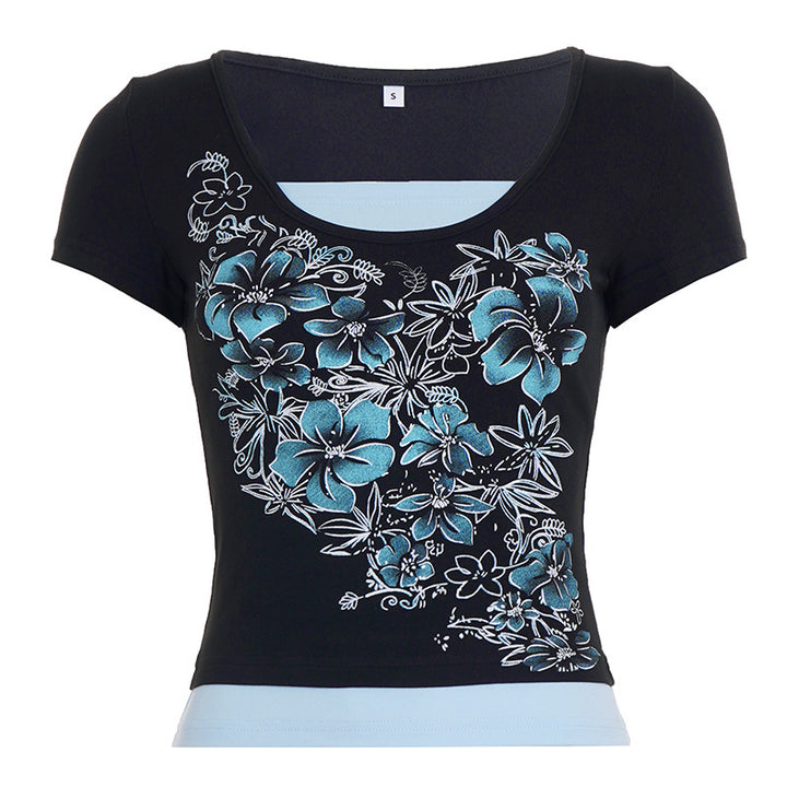 Damen T-Shirt mit floralem Druck und figurbetonendem Schnitt Echo Archiv