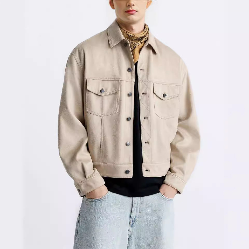Herren lässige Wildlederjacke mit praktischen Brusttaschen und modernem Schnitt – Taviero