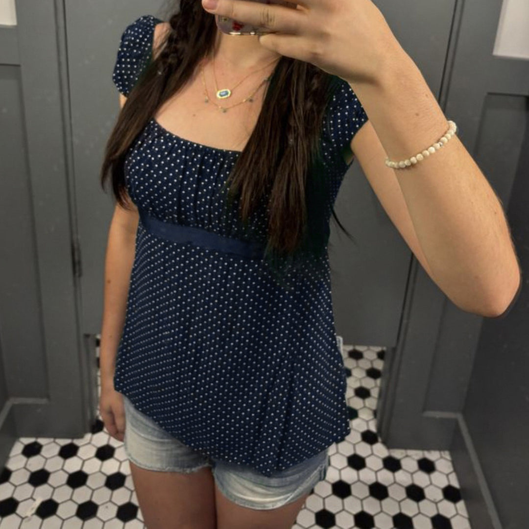 Damen luftiges Polka-Dots Blusenshirt mit schickem Rüschenkragen Echo Archiv