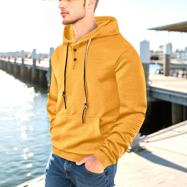 Herren nan geometrischer Struktur-Kapuzenpullover mit Henley-Blende und Kängurutasche Echo Archiv