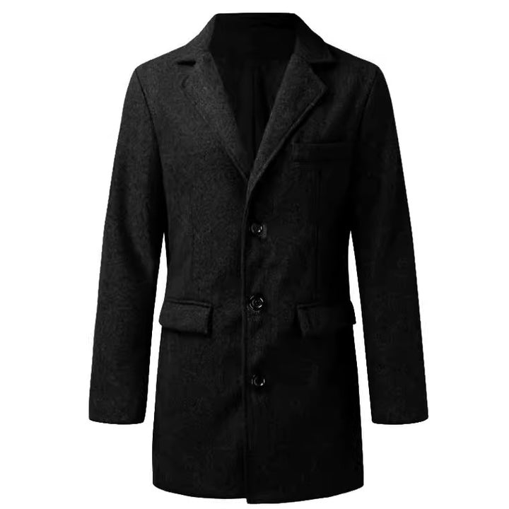 Herren Moderner Longcoat aus Wollmix mit schmalem Revers, Pattentaschen und schlanker Schnitt Echoarchiv