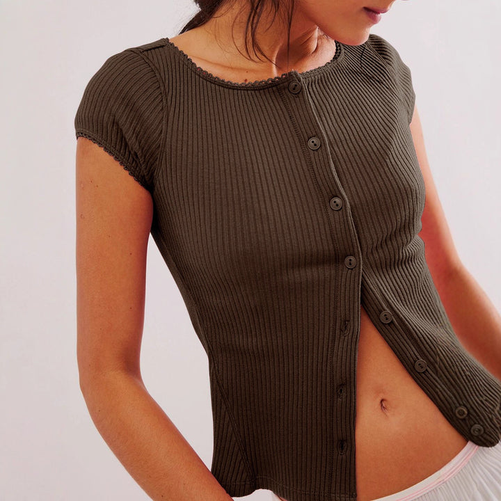 Damen Kurzarm-Polohemd im eleganten Rippenmuster mit Knopfverschluss Echo Archiv