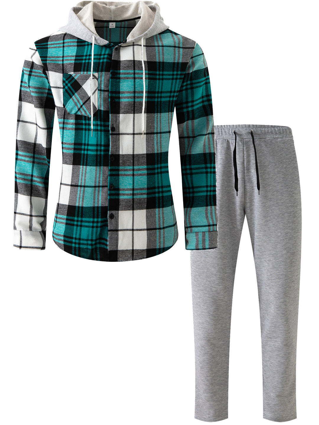 Herren lässiges Flanell-Hemd mit Kapuze und Jogginghose Set Echoarchiv