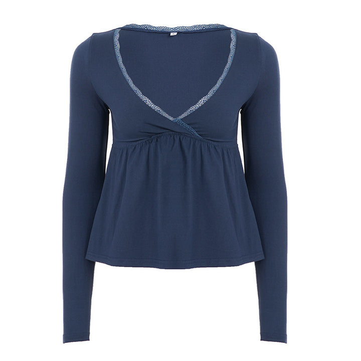 Damen Langärmeliges Umstands- und Stillshirt mit Wickel‑Ausschnitt, Spitzenbesatz und Empire‑Taille – Avérine