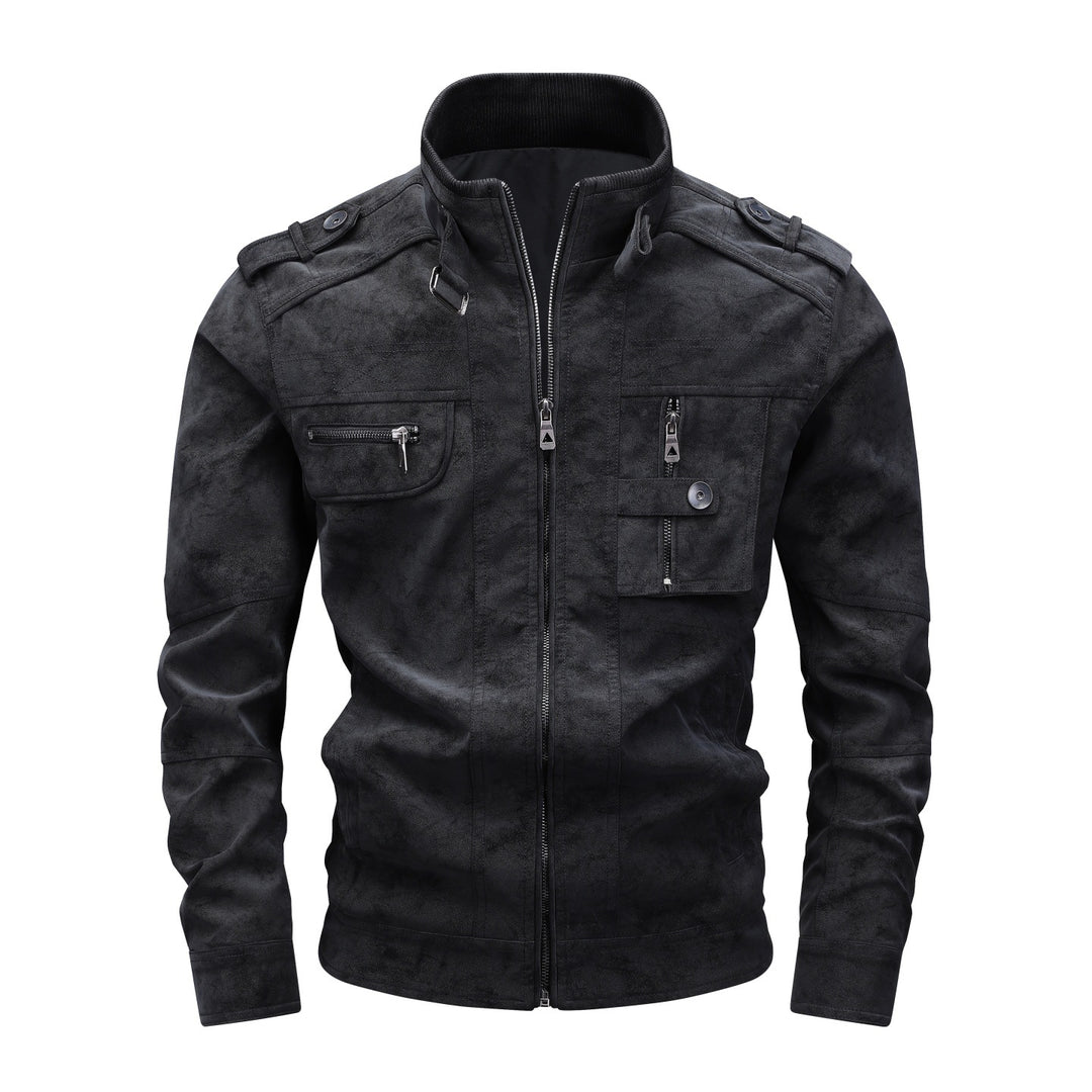 Herren Utility-Fliegerjacke in Wildlederoptik mit Stehkragen, Epauletten und Mehrfach-Taschen Echoarchiv