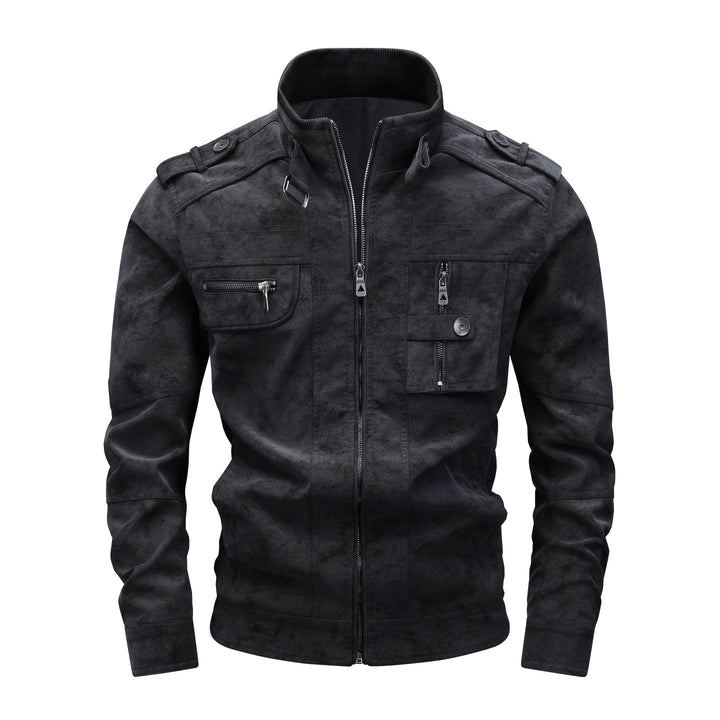 Herren Utility-Fliegerjacke in Wildlederoptik mit Stehkragen, Epauletten und Mehrfach-Taschen Echoarchiv