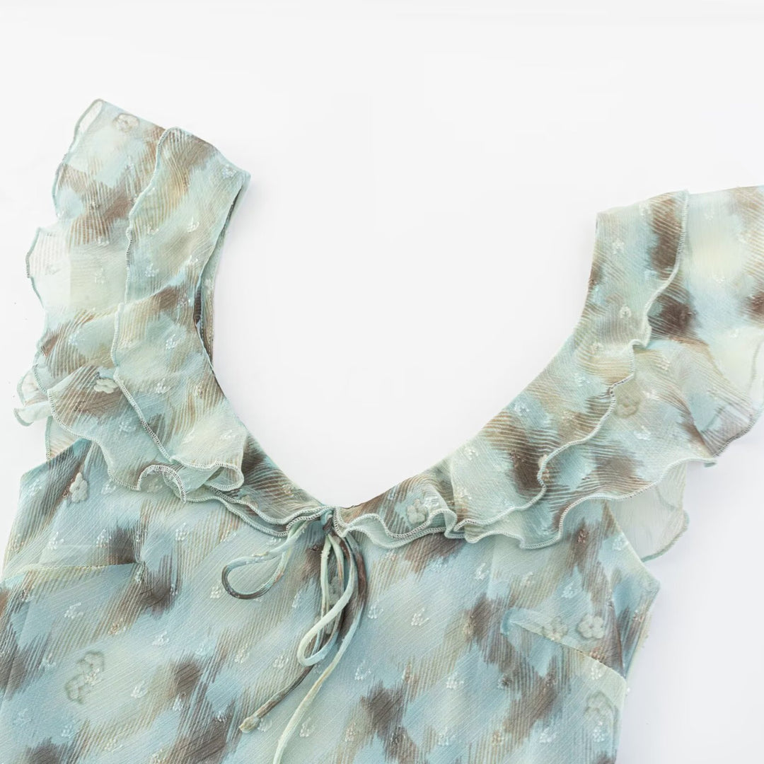 Damen Maxikleid mit feinen Rüschendetails und eleganten Bindebändern Echo Archiv