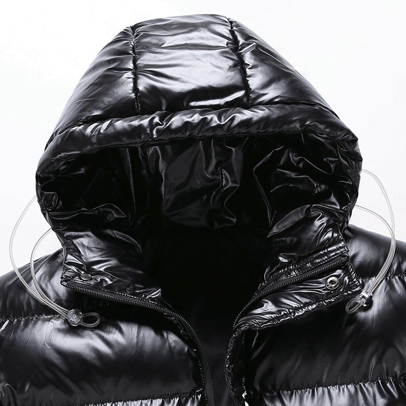 Herren glänzende gesteppte Thermo-Pufferjacke mit Kapuze – Taviero