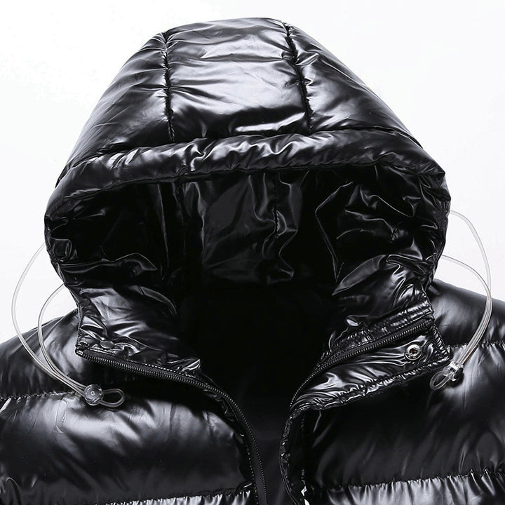 Herren glänzende gesteppte Thermo-Pufferjacke mit Kapuze – Taviero