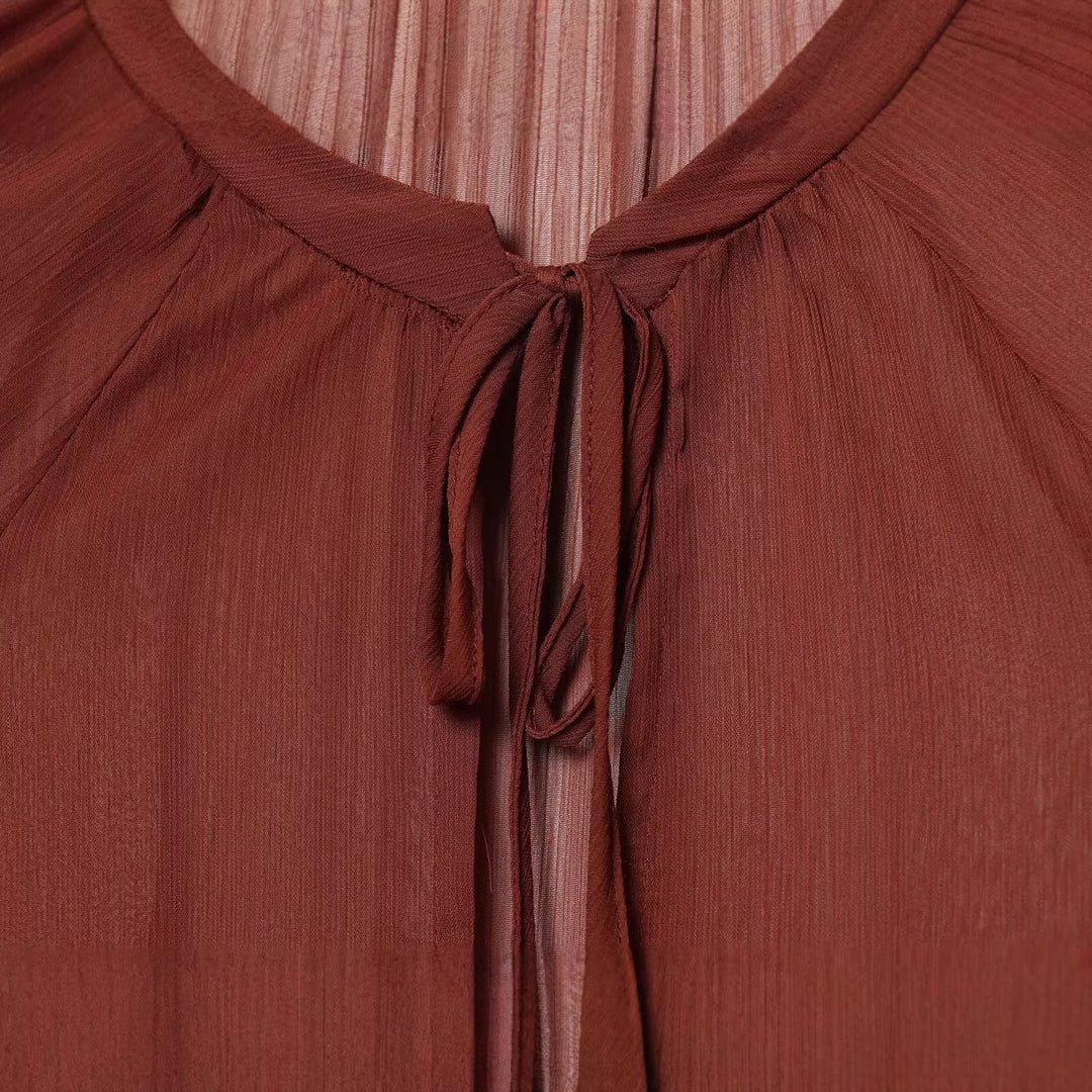 Damen Fließendes Chiffon-Minikleid mit Rüschenärmeln und Schluppe Echoarchiv