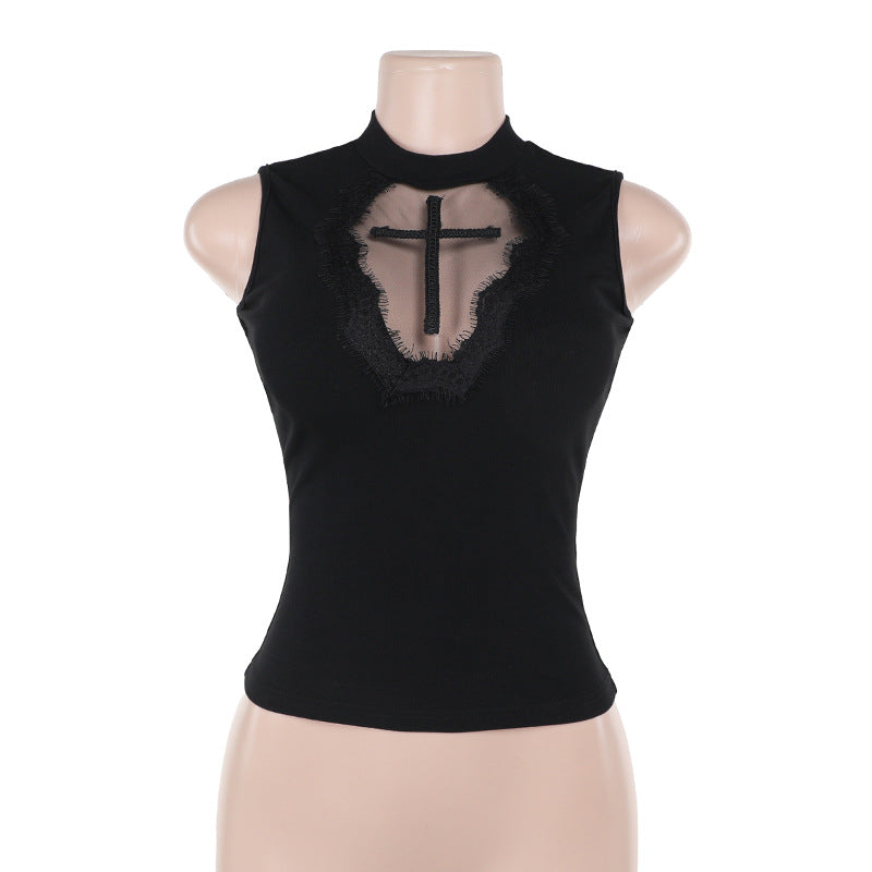 Damen elegantes Oberteil mit transparenten Einsätzen und hohem Kragen Echo Archiv