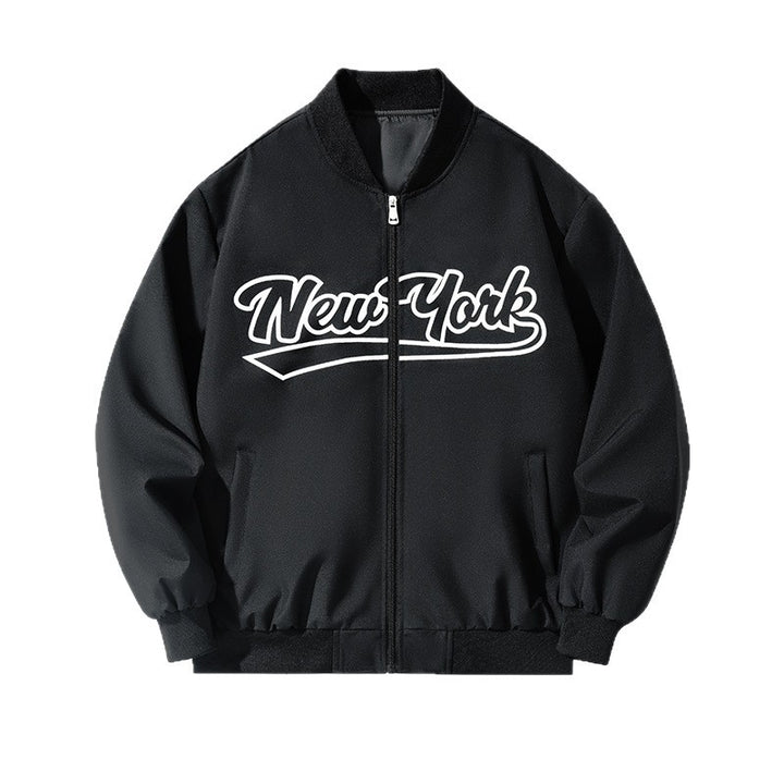 Herren Bomberjacke im College-Stil mit Script-Frontprint und Rippbündchen Echo Archiv