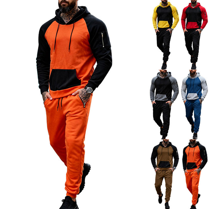 Herren nan zweiteiliges Kapuzen-Sweatset mit Raglanärmeln, Ärmel-Zip-Tasche und tapered Jogginghose Echo Archiv