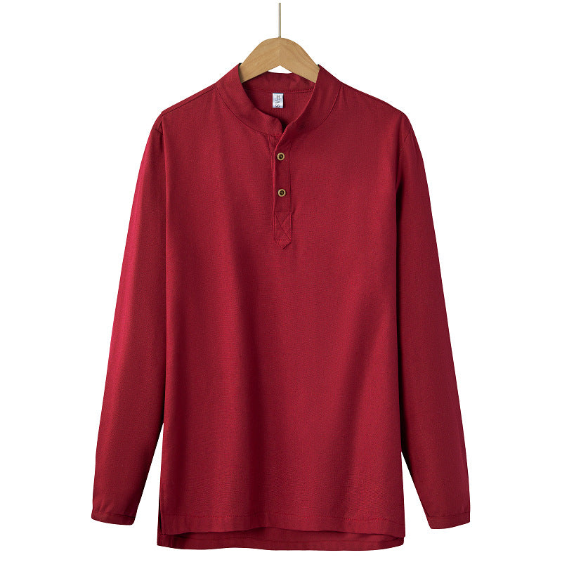 Herren nan langärmeliges Henley-Shirt mit Stehkragen und verdeckter Knopfleiste aus Baumwollmix Echo Archiv