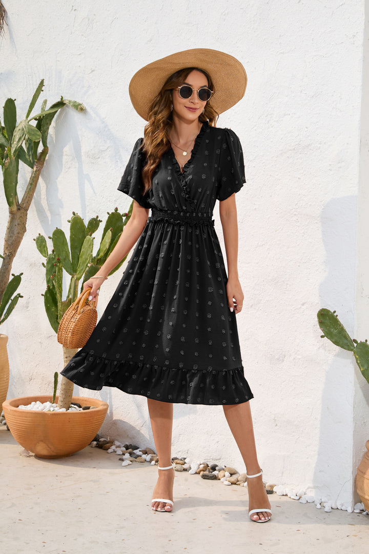 Damen Midikleid mit raffiniertem V-Ausschnitt, elastischem Taillenzug und fließendem Rock Echo Archiv