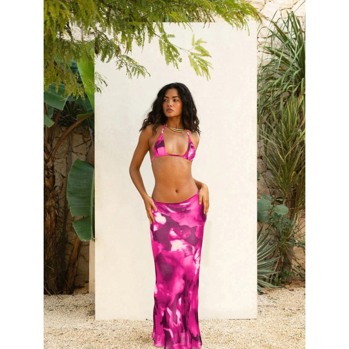 Damen Bikini mit asymmetrischem Rock und modischem Blumendruck Echo Archiv