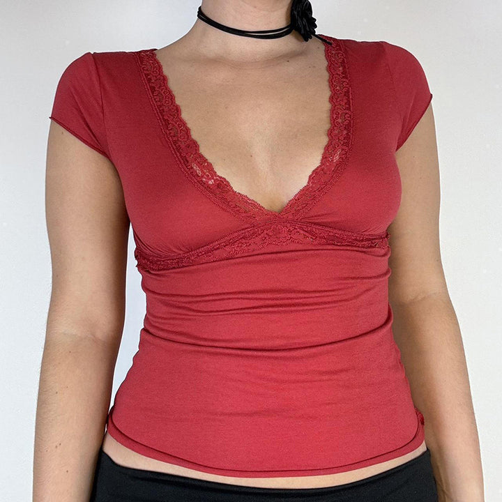 Damen Elegantes Oberteil mit Spitzen- und Drapierungselementen Echo Archiv