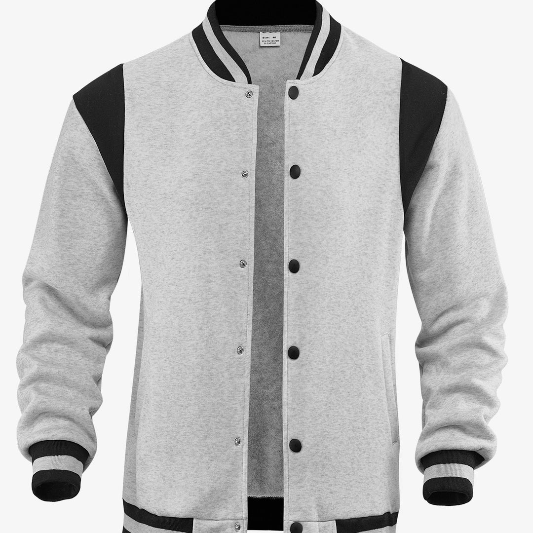 Herren nan legere Baseballjacke in Sweatqualität mit Druckknopfleiste geripptem Kragen und kontrastierendem Schulterbesatz Echo Archiv