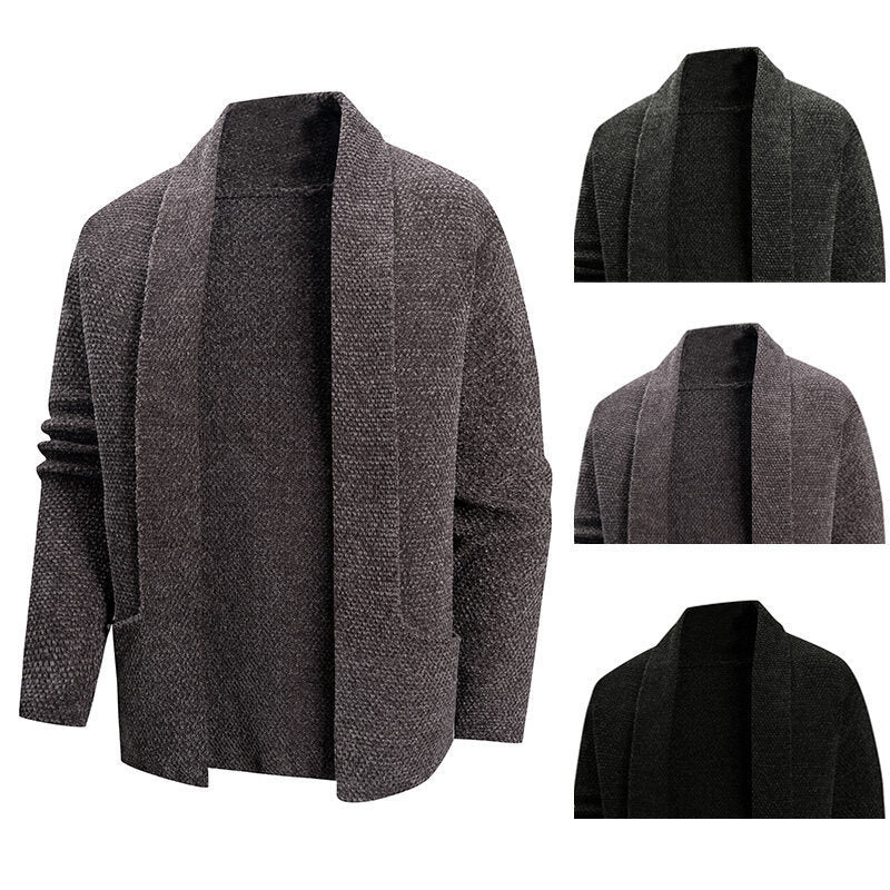 Herren modische Strickjacke mit offenem Kragen und praktischen Taschen Echoarchiv