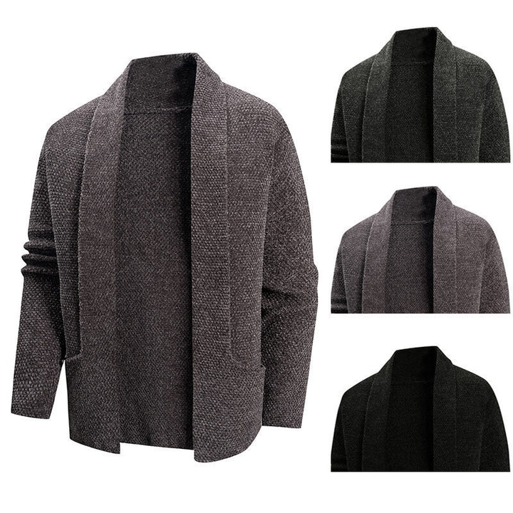 Herren modische Strickjacke mit offenem Kragen und praktischen Taschen Echoarchiv