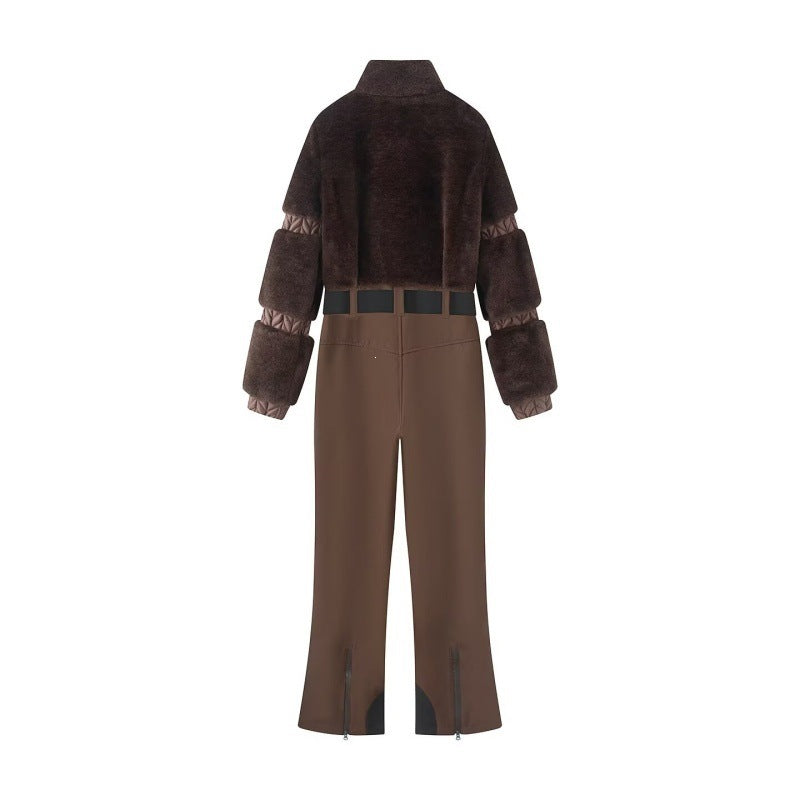 Damen Winterlicher Utility-Overall mit Teddyjacke, hohem Bund und Gurt Echo Archiv