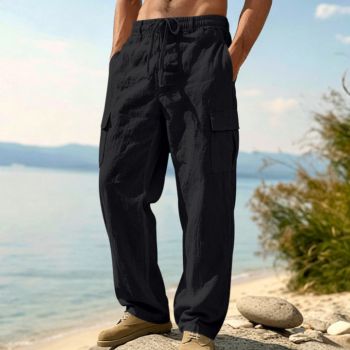 Herren Cargo-Hose mit Kordelzug, weitem Schnitt und aufgesetzten Taschen – Bravaro