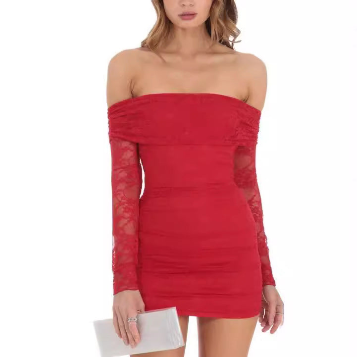 Damen Off-Shoulder Spitzenkleid im figurbetonten Schnitt Echo Archiv