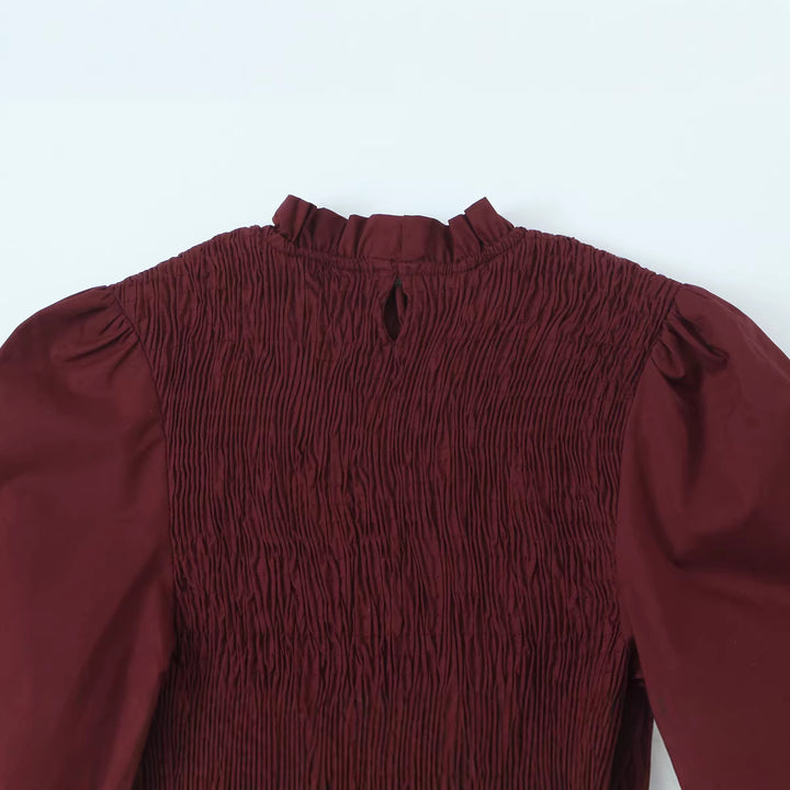 Damen Gesmokte Bluse mit Rüschenkragen und Volant-Peplum Echoarchiv